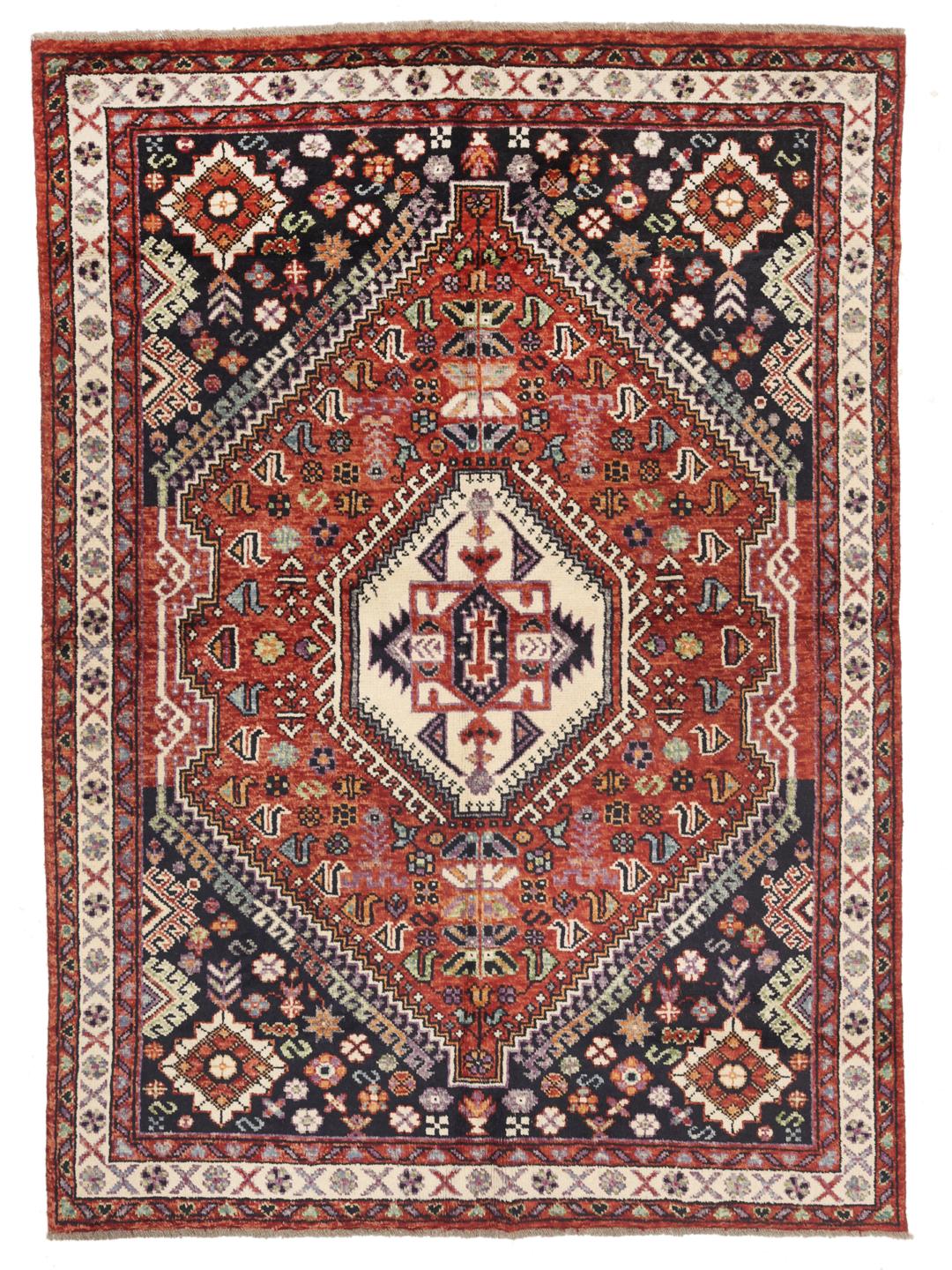 Covor Kazak afgan înnodat manual, cu modele geometrice multicolore vibrante