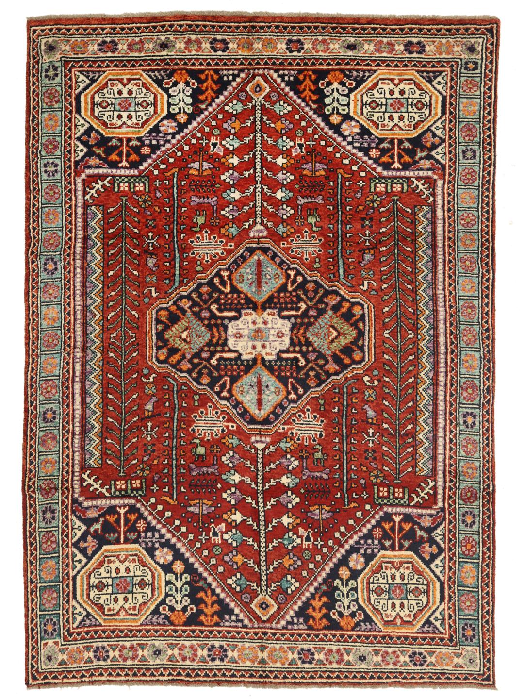 Hand-knotted Kazak rug from Afghanistan in red and blue