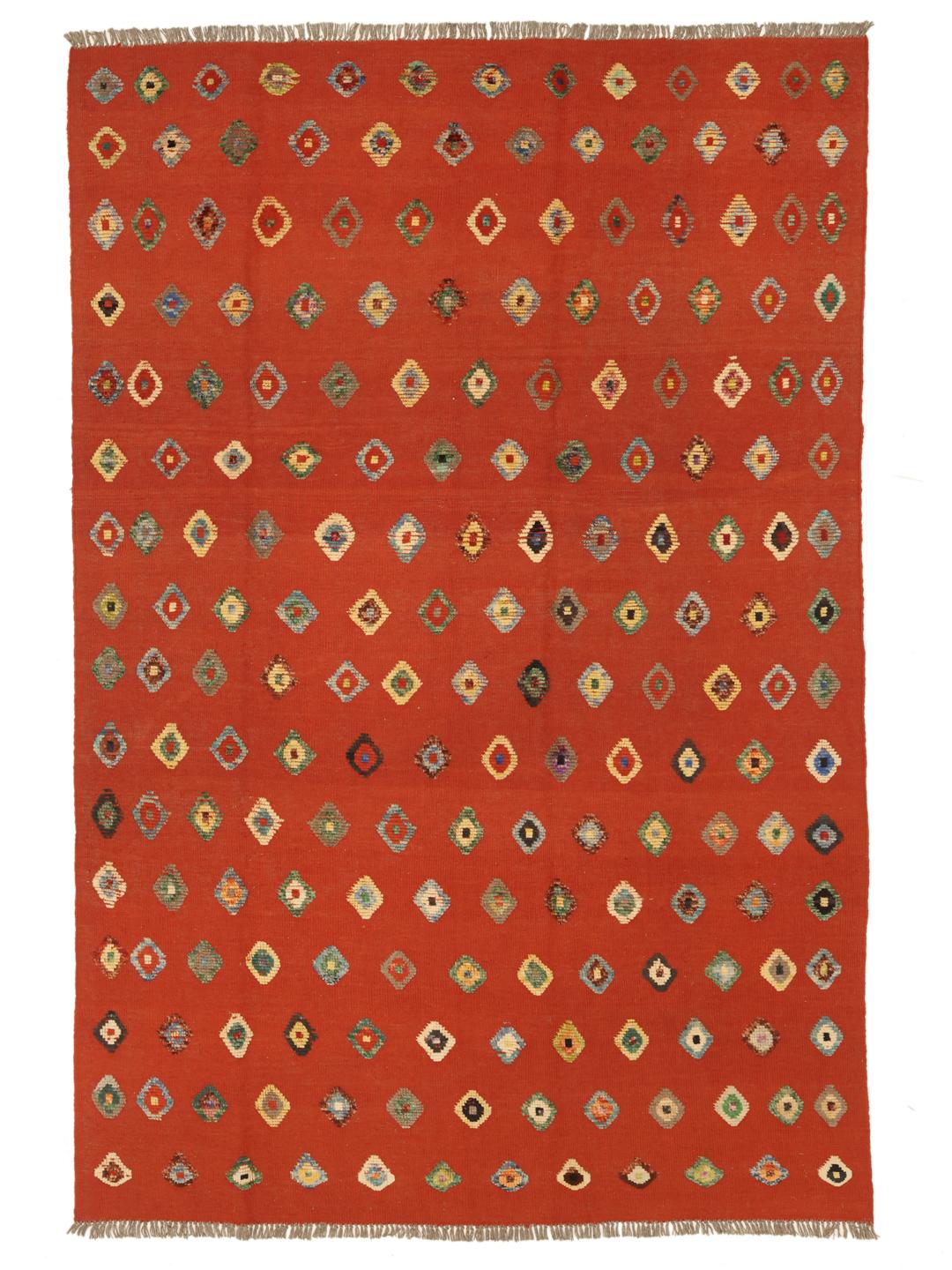 Hand-woven Afghan Kelim Nimbaft rug in red with geometric motifs