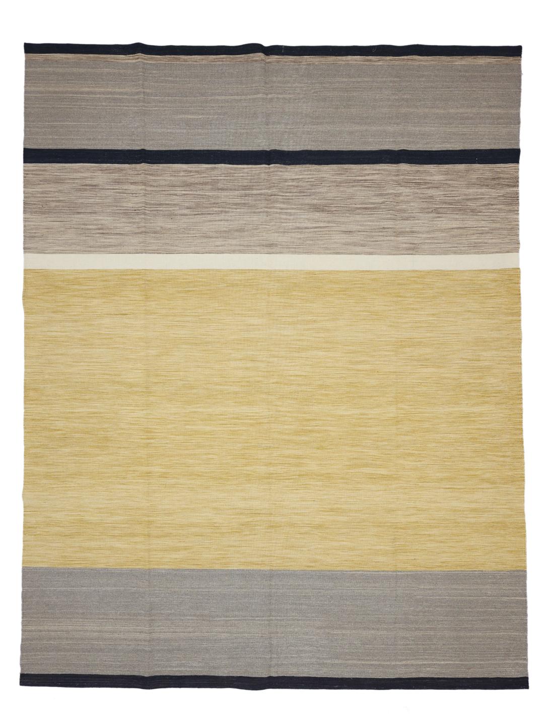 Tappeto afghano Kelim Modern fatto a mano nei toni del grigio e giallo