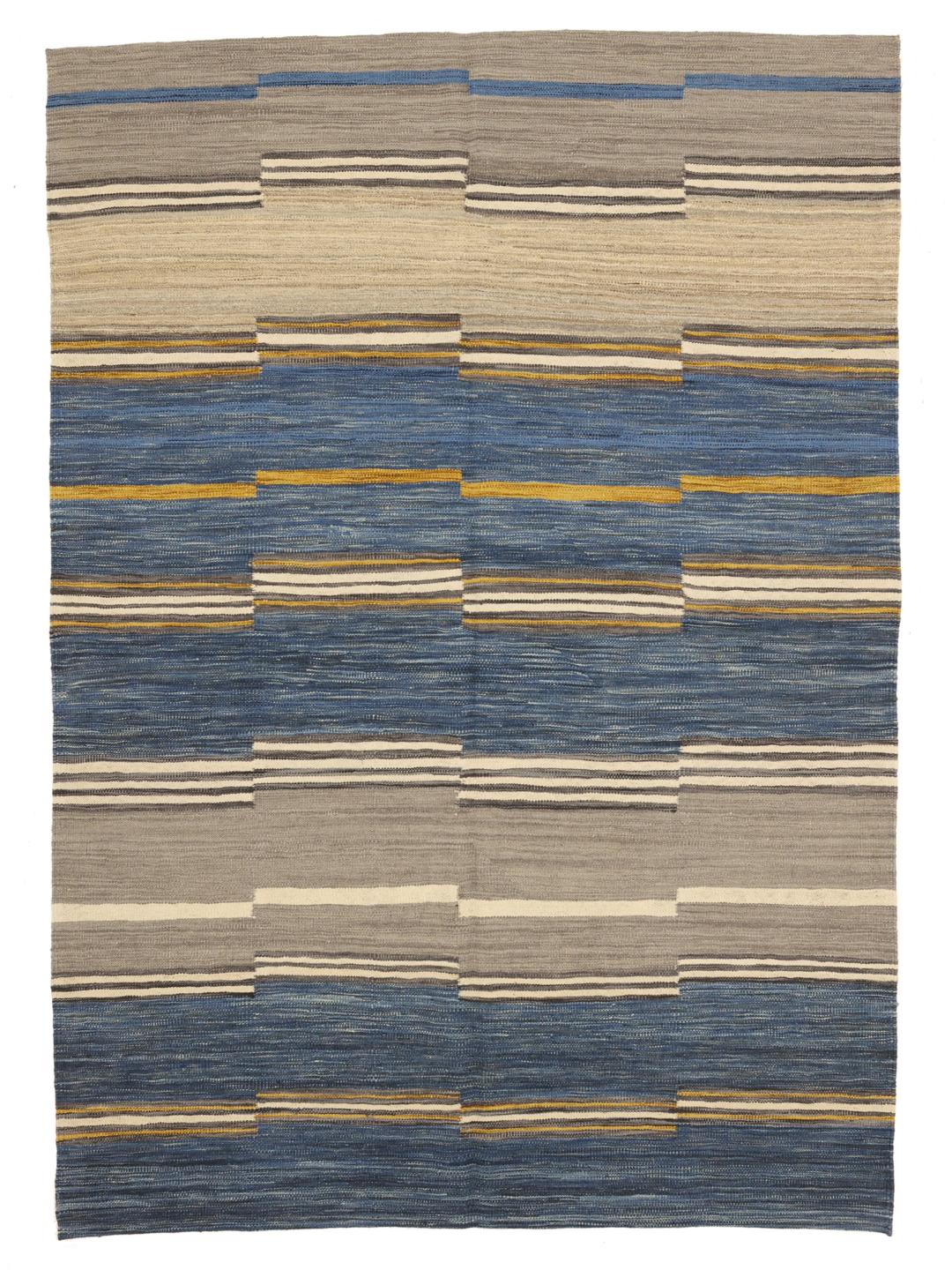 Handgemaakt Afghaans Kelim Modern tapijt in blauw en grijs