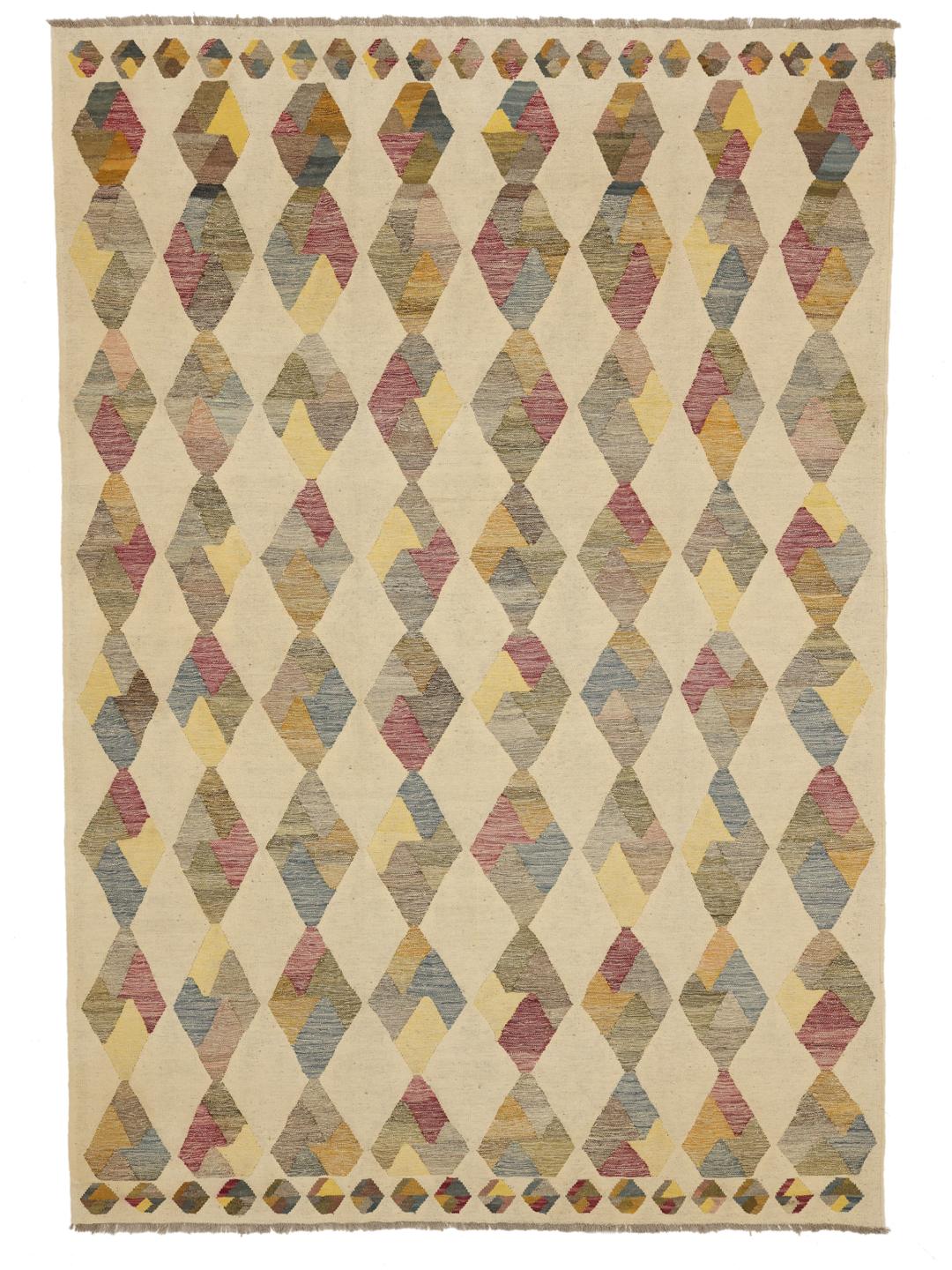 Hand-woven Afghan rug in beige