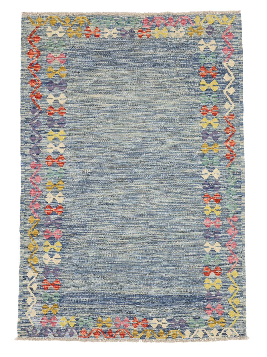 Handgeweven Afghaanse kelim in het blauw met decoratieve rand