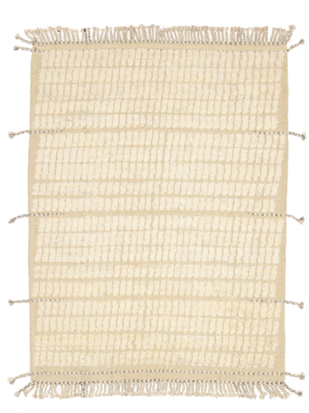 Håndknyttet afghansk tæppe med en neutral beige luv og geometrisk tekstur
