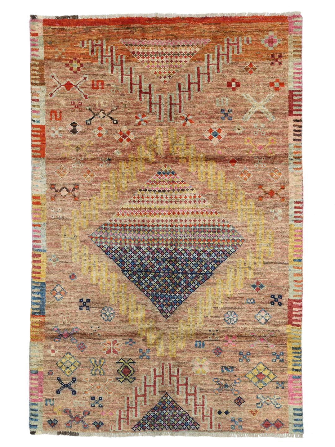 Hand-knotted Berber rug from Afghanistan in multicolor tones with tribal geometric patterns