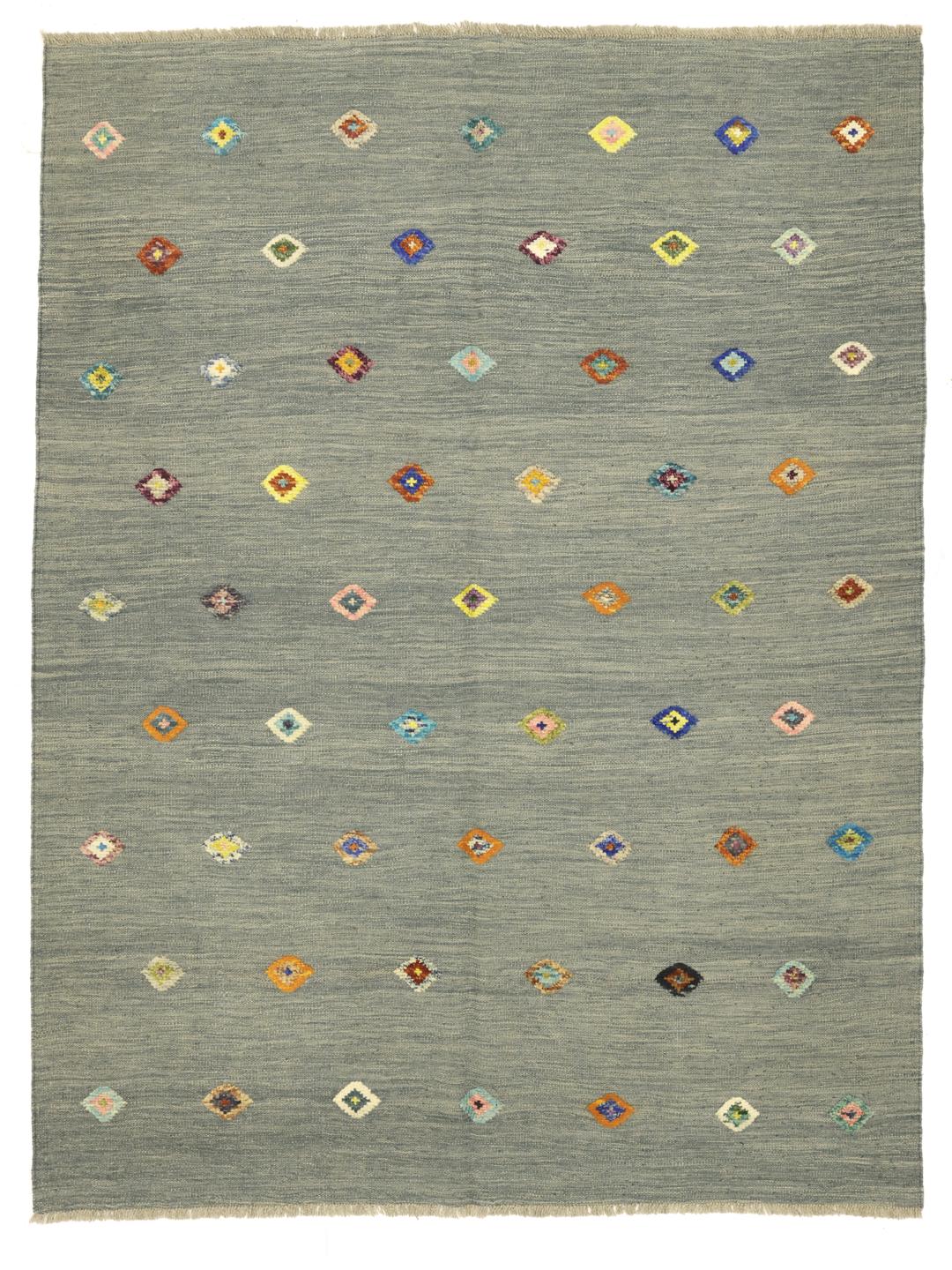 Tapis Kelim Nimbaft afghan tissé à la main avec un champ gris et des motifs en losange colorés