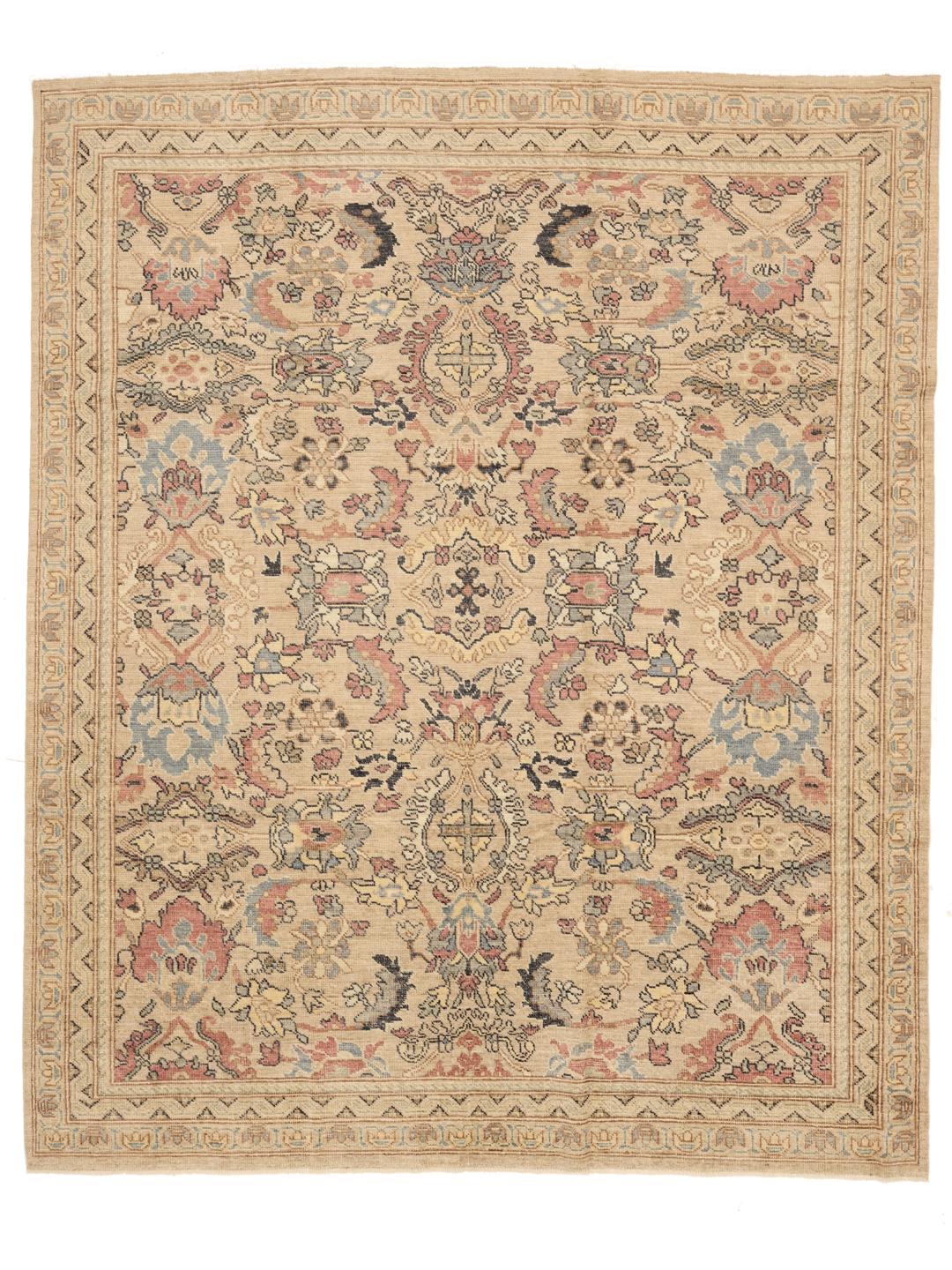 Handgeknoopt Afghaans tapijt in beige met bloemmotieven