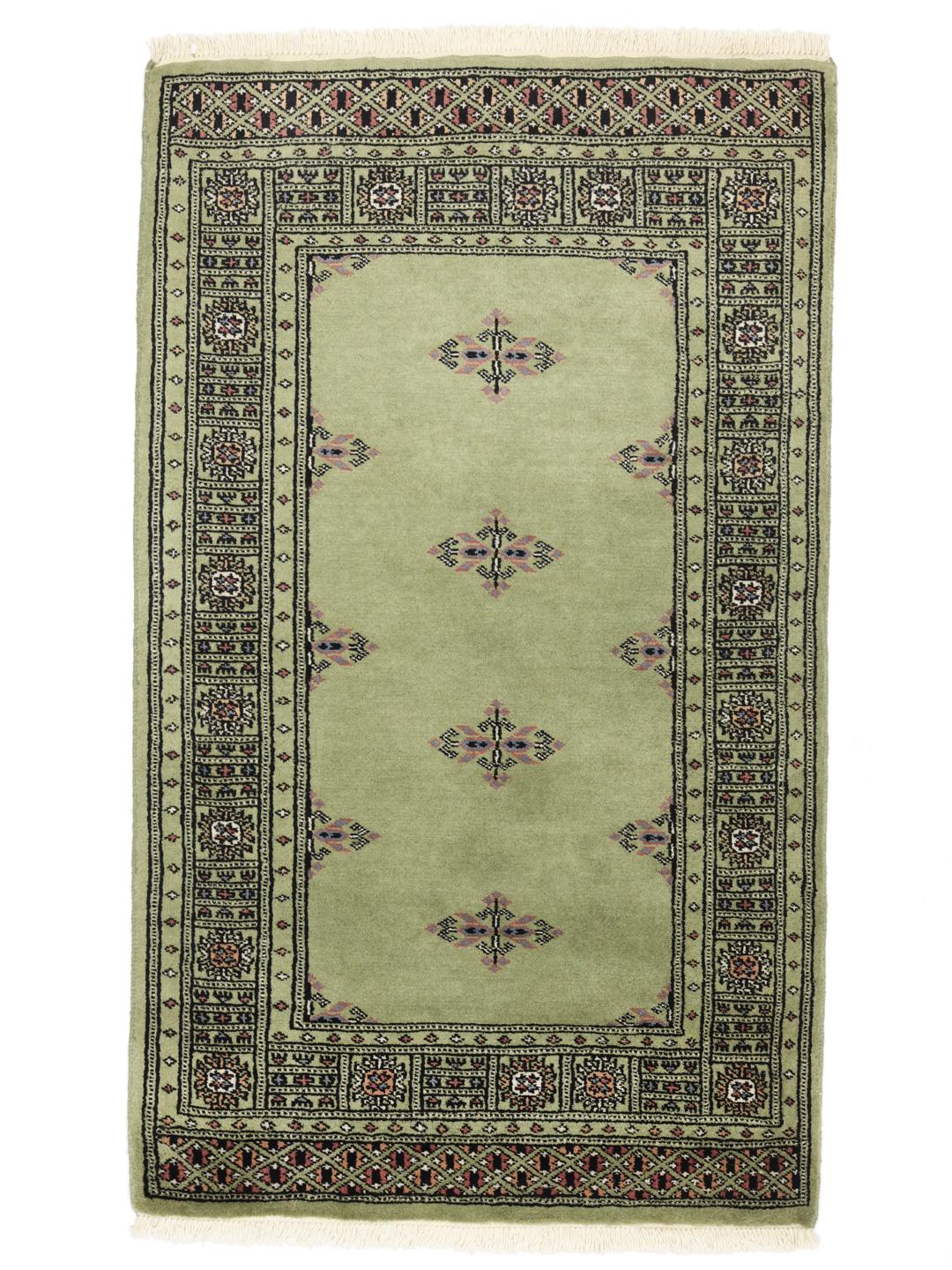 Handmade Pakistani Bokhara 2ply green rug