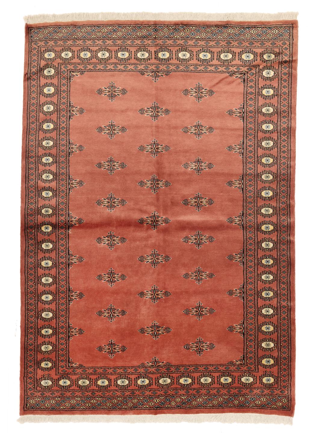 Handmade Pakistan Bokhara 2ply red rug with traditional motifs