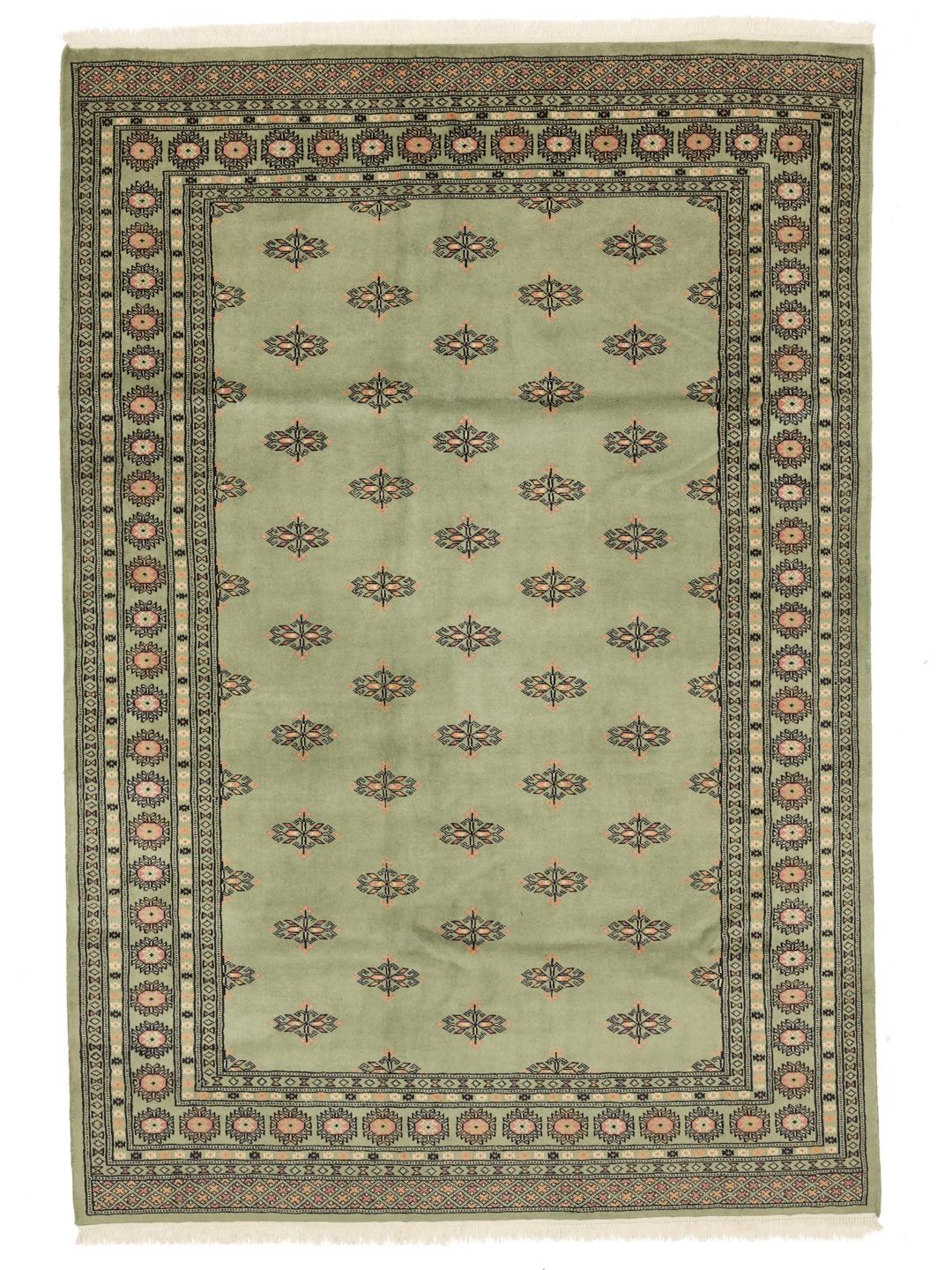 Green Pakistan rug with traditional motifs