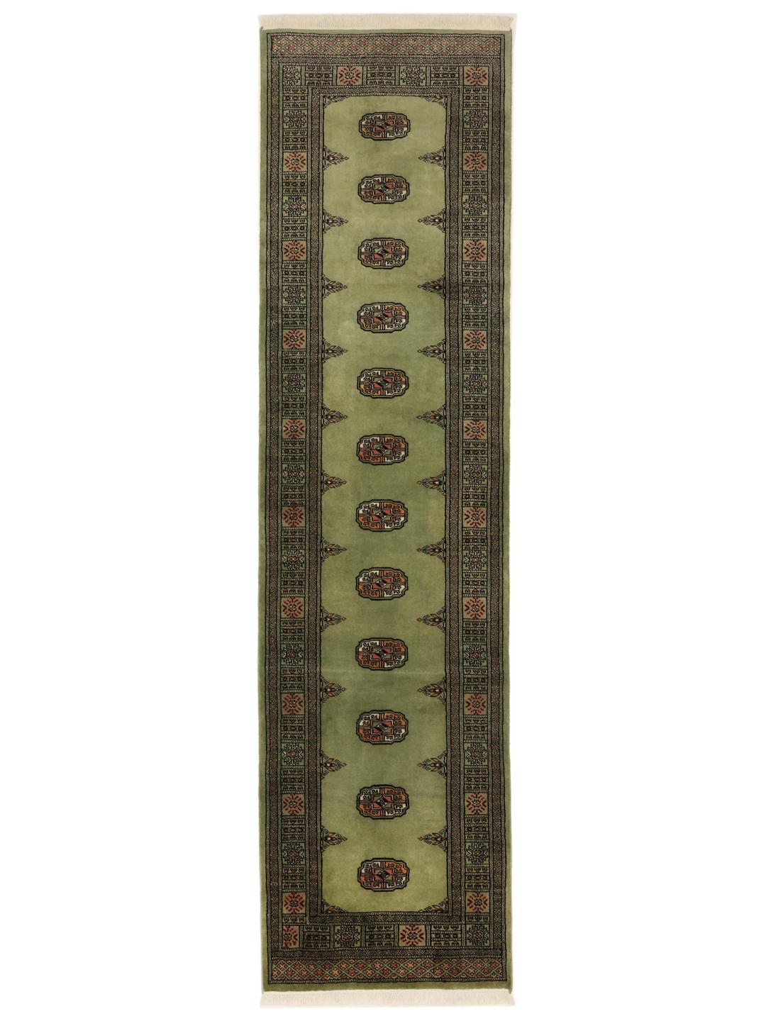Handmade green Bokhara runner rug from Pakistan