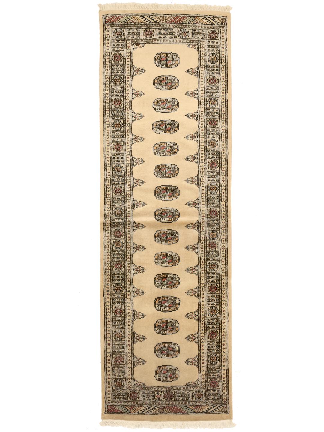 Tapis couloir pakistanais noué à la main en beige