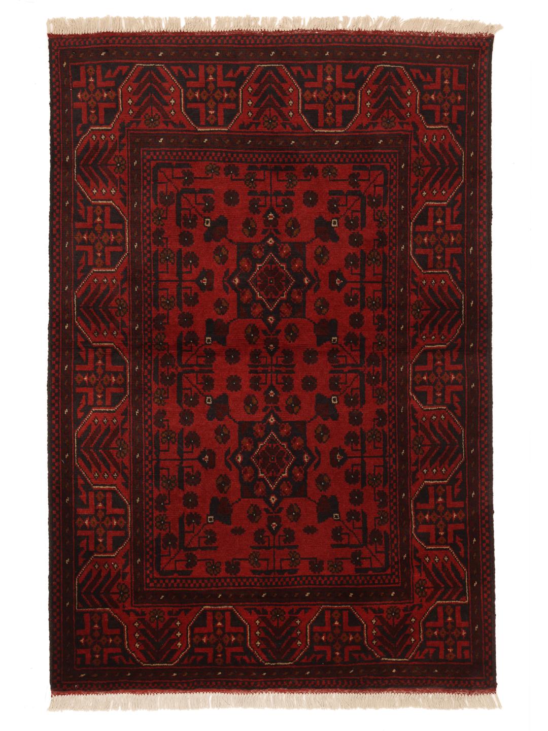 Afghaans Khal Mohammadi vloerkleed in donkerrood met traditionele geometrische patronen