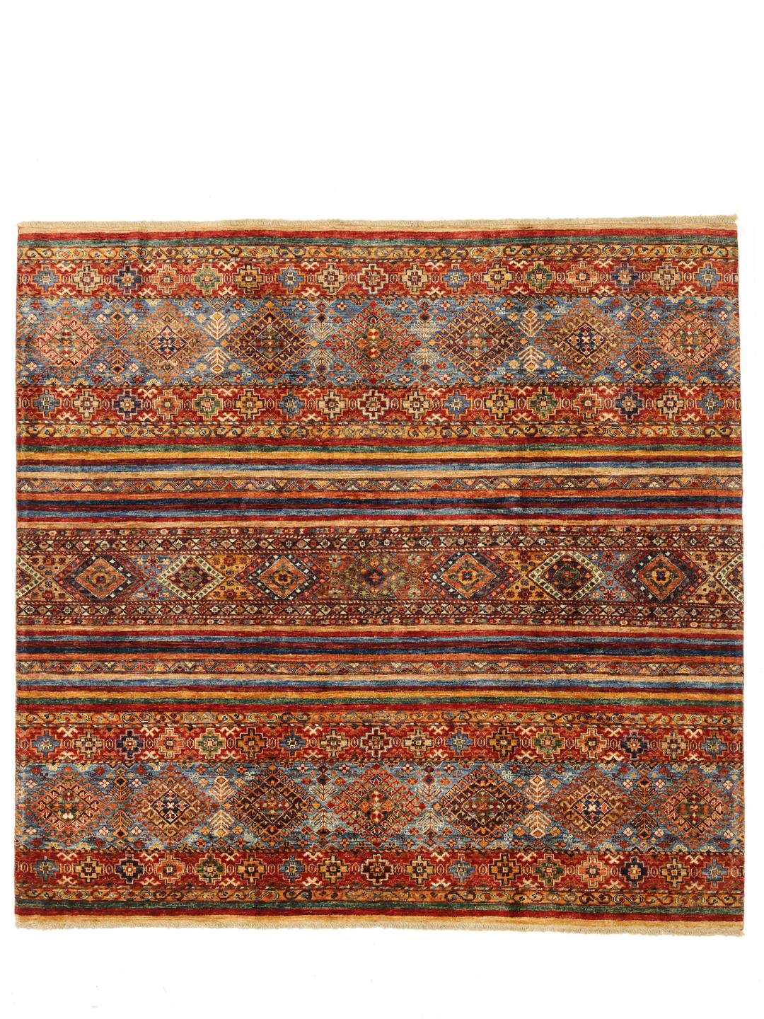 Tapis carré fait main d'Afghanistan multicolore
