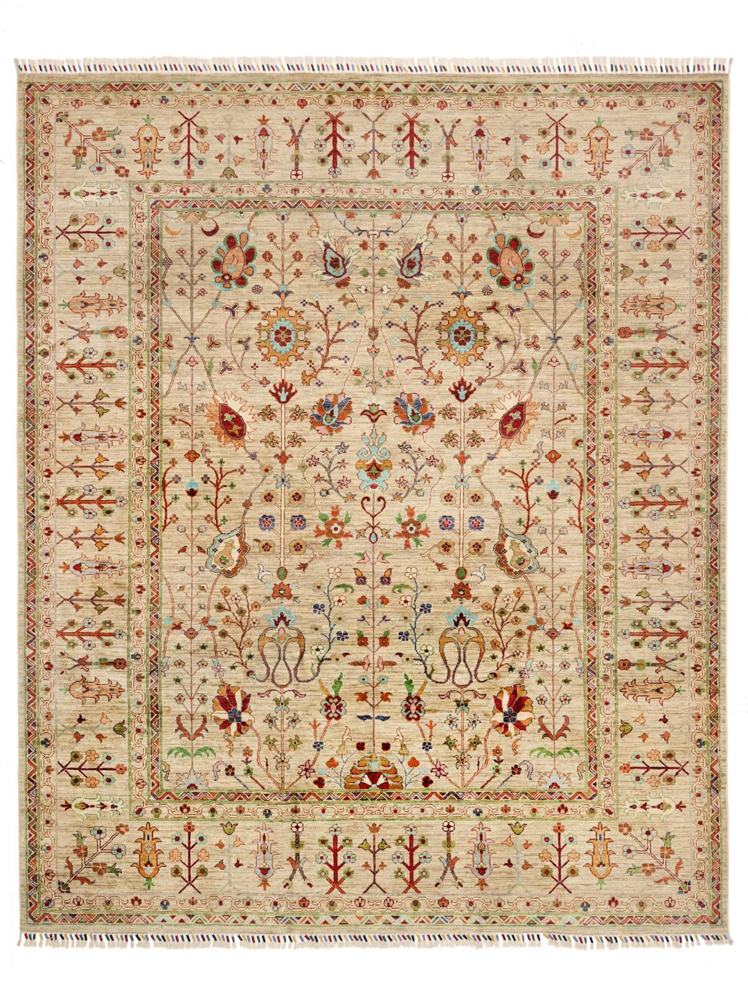 Afghaans vloerkleed in beige met bloemenpatroon