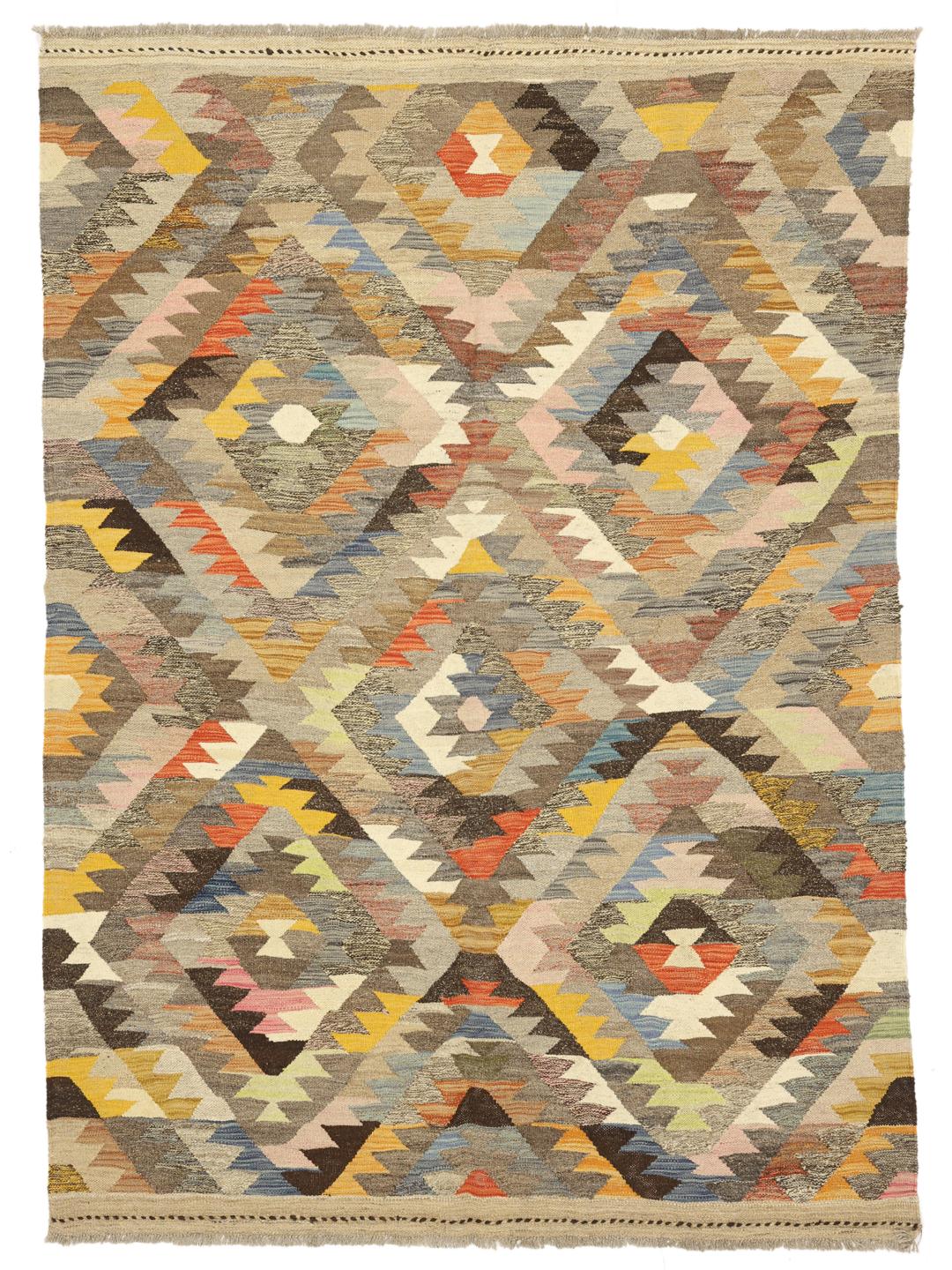 Hand-woven Afghan multicolor wool rug with geometric patterns