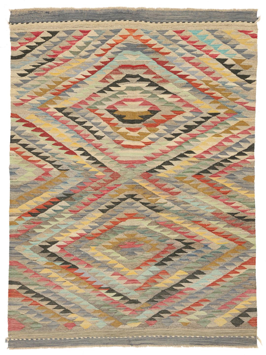 Håndvævet multifarvet uld Kilim Ariana tæppe fra Afghanistan