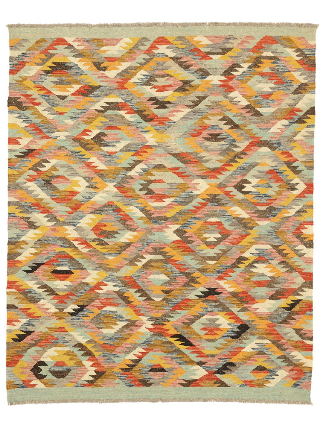 Multicolor handwoven wool flatweave rug from Afghanistan