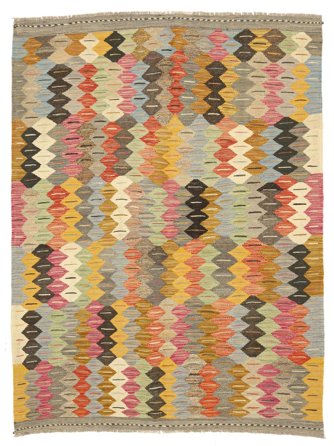 Tapis tissé à la main multicolore d'Afghanistan avec des motifs géométriques en losange