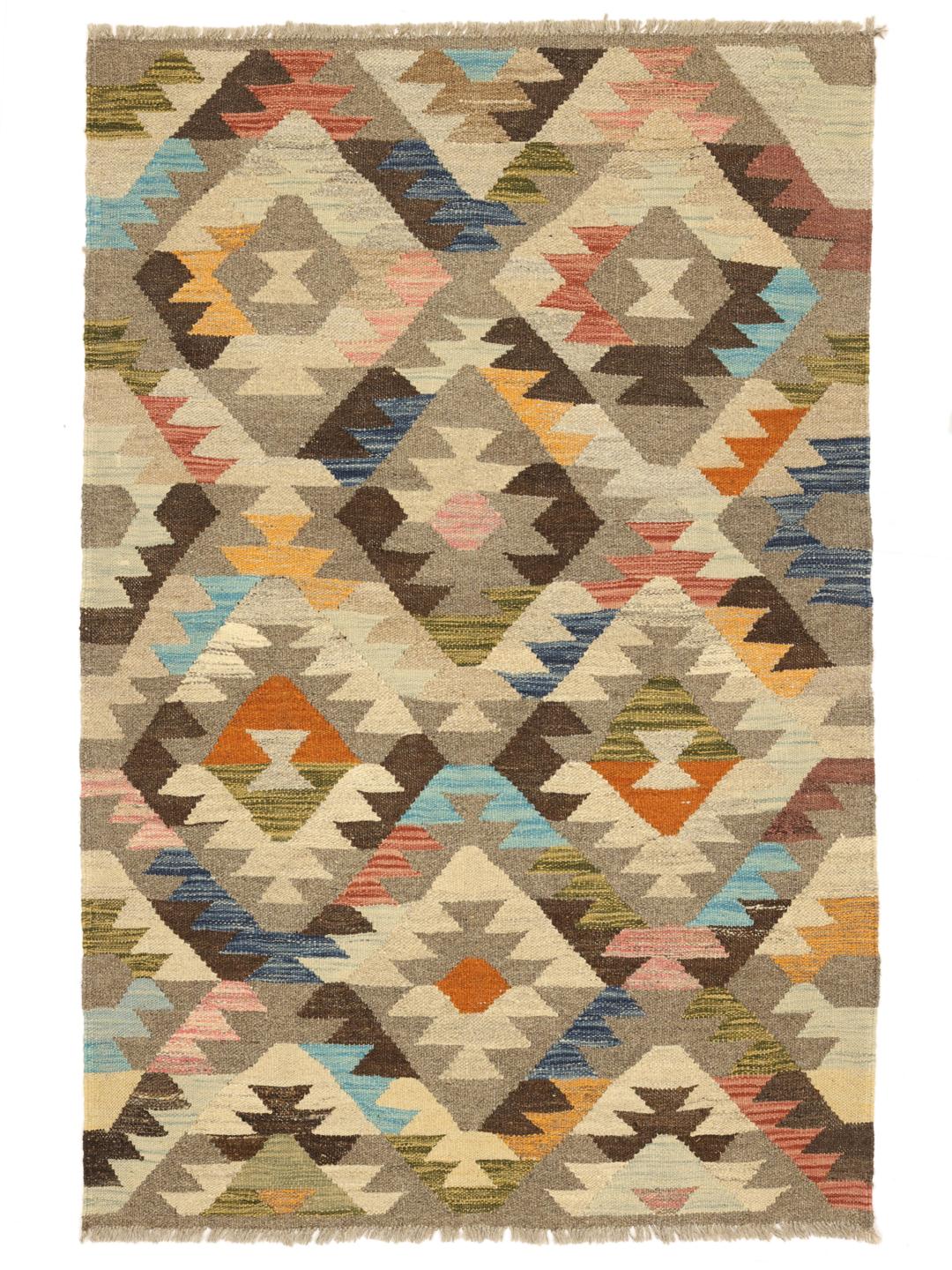 Hand-woven Kelim Ariana Trend rug from Afghanistan in beige and multicolor