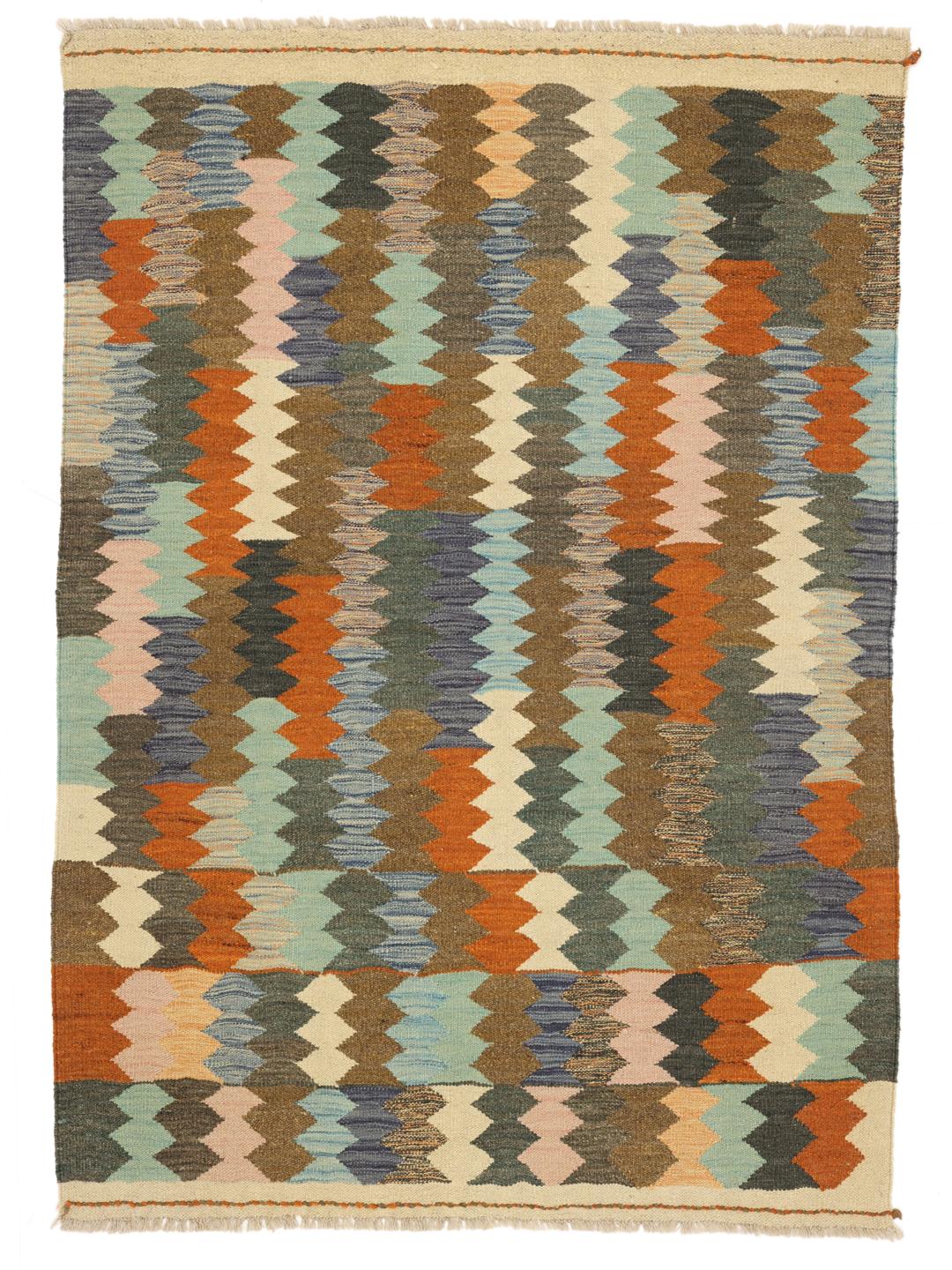 Hand-woven multicolor wool rug from Afghanistan