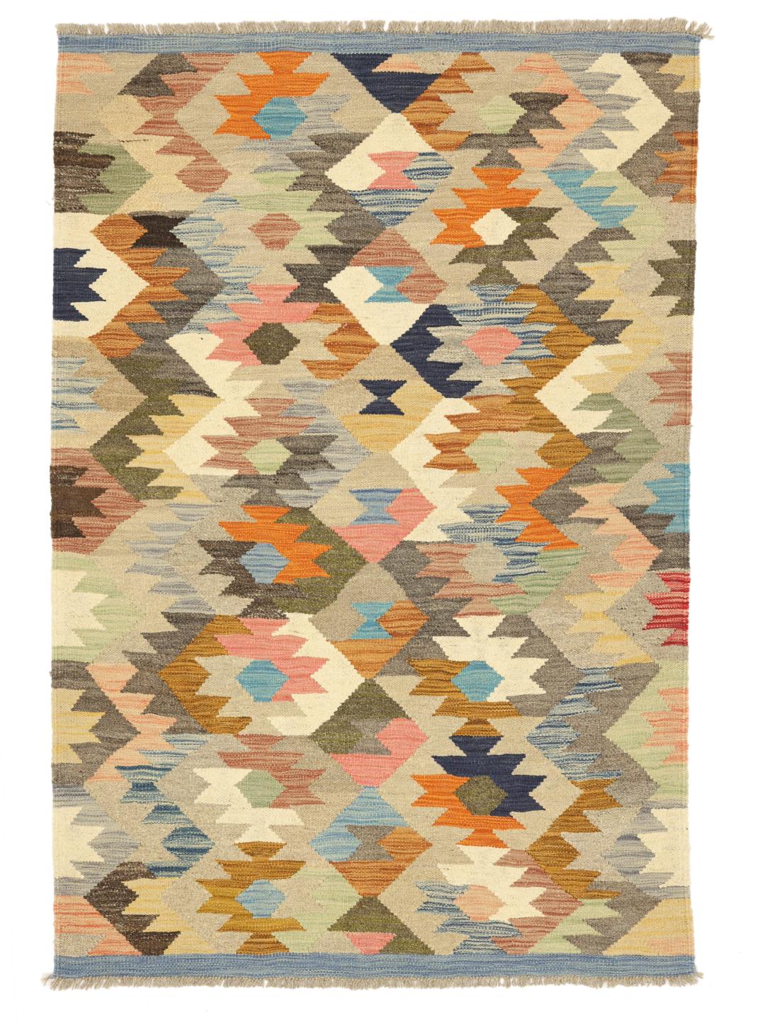 Hand-woven multicolor wool rug from Afghanistan