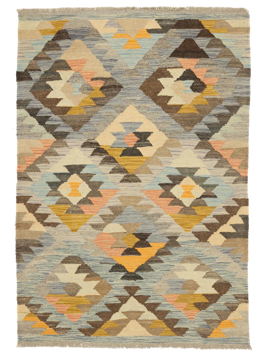 Multicolor hand-woven wool rug from Afghanistan