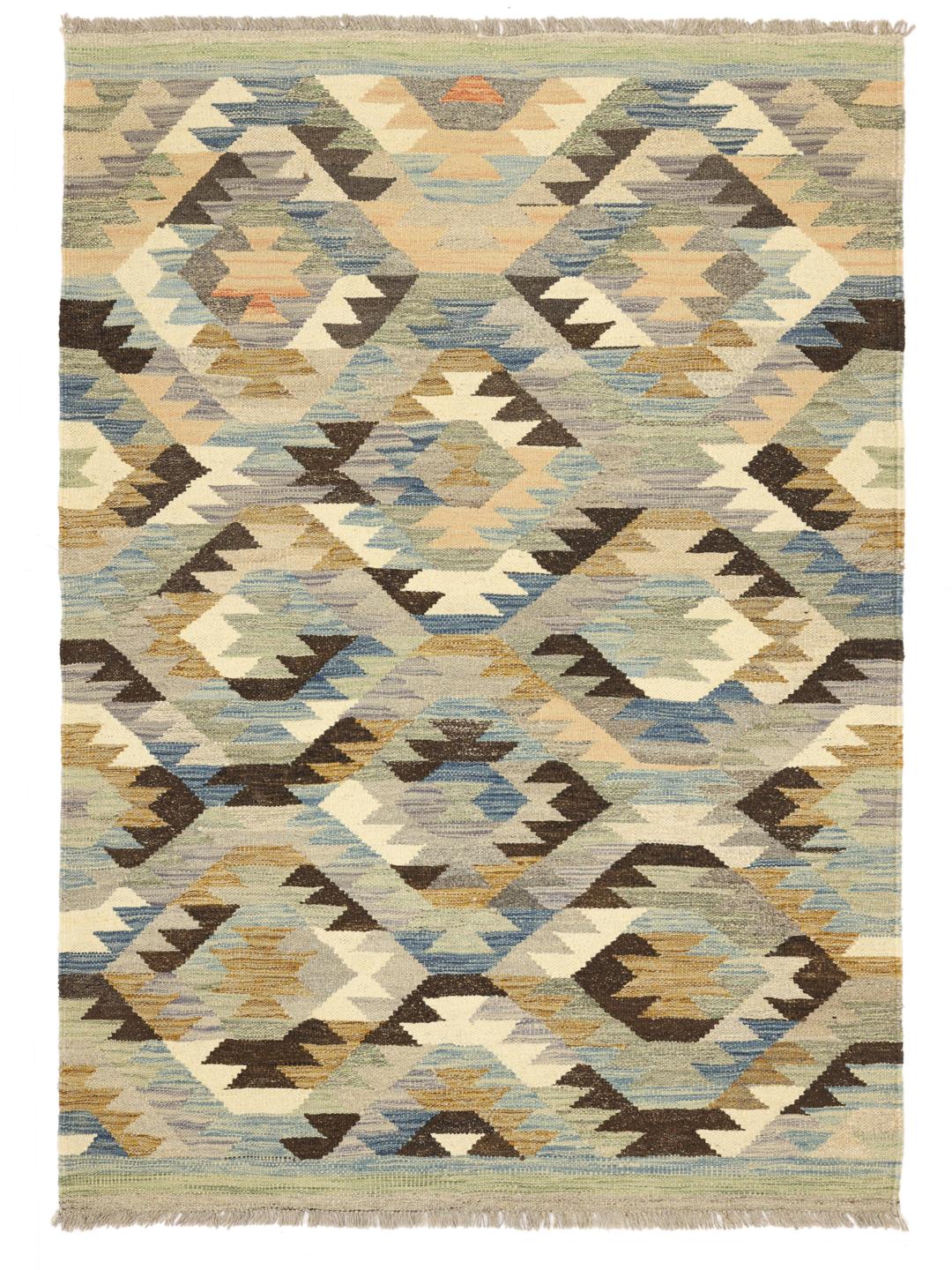 Hand-woven multicolor wool Kilim Ariana rug from Afghanistan