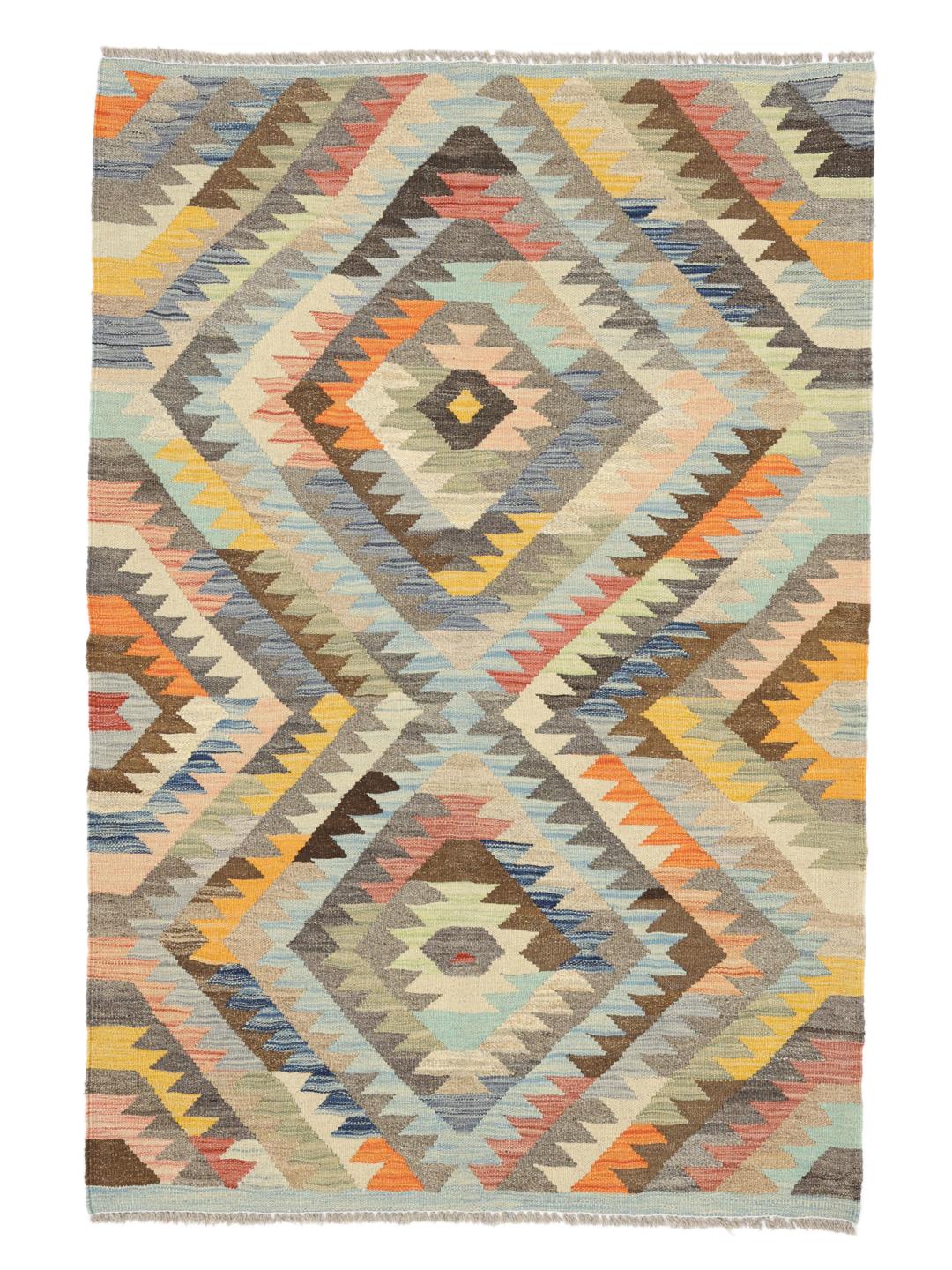 Hand-woven Kelim Ariana Trend wool rug from Afghanistan in multicolor and grey
