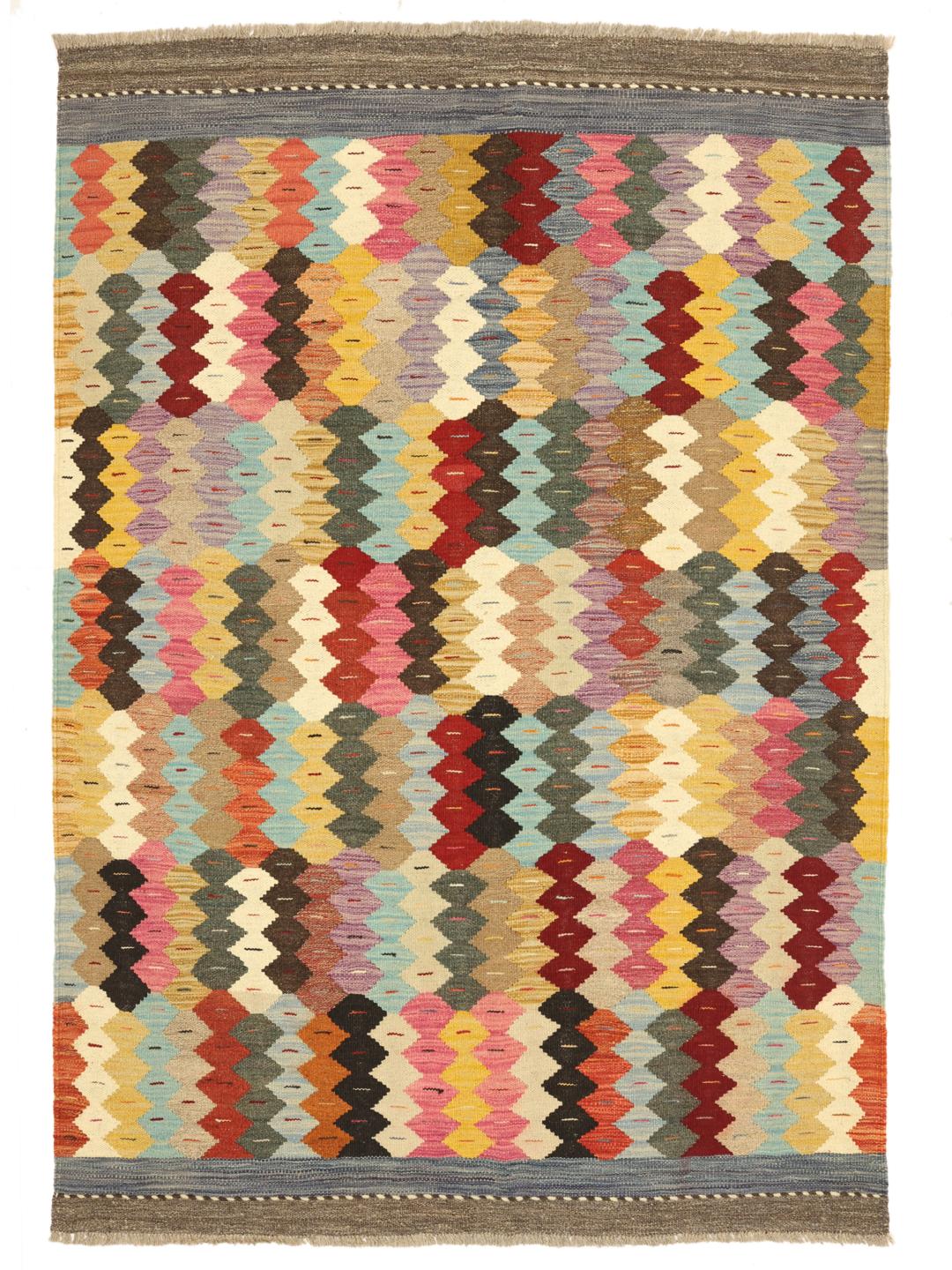 Handwoven multicolor wool Kilim Ariana rug from Afghanistan