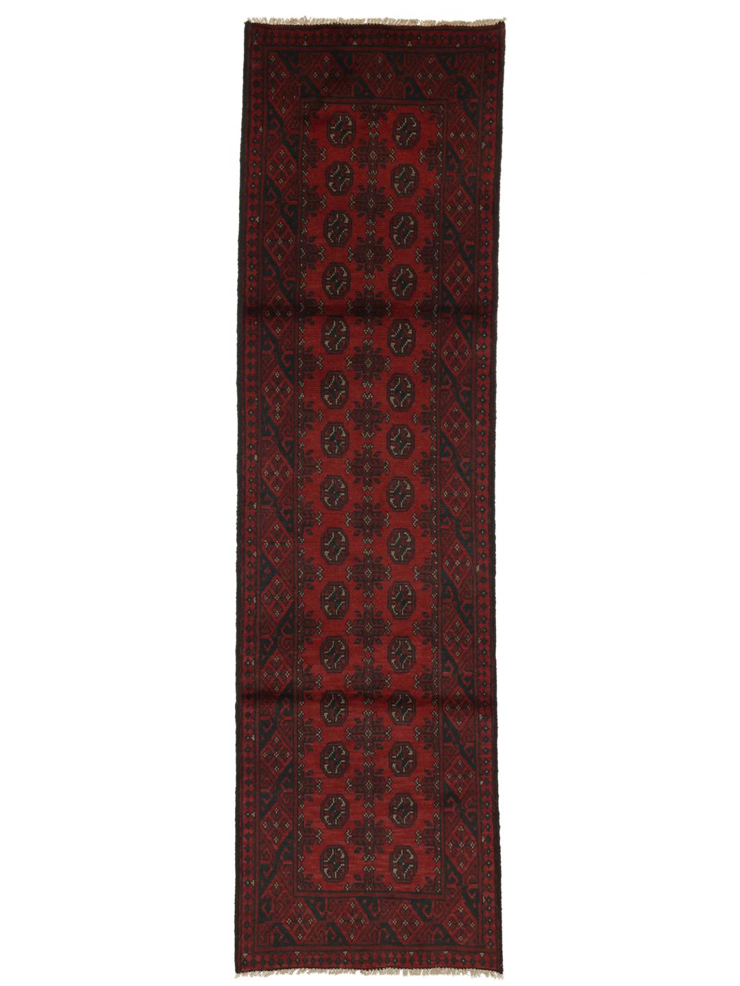 Hand-knotted Afghan Fine runner rug in dark red and dark blue