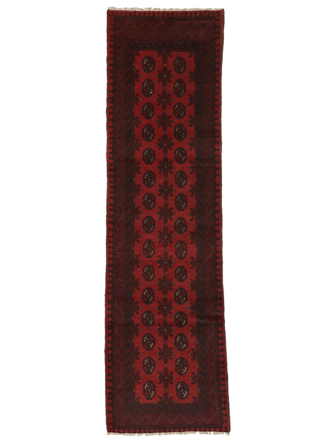 Tapis de couloir rouge foncé noué à la main provenant d'Afghanistan