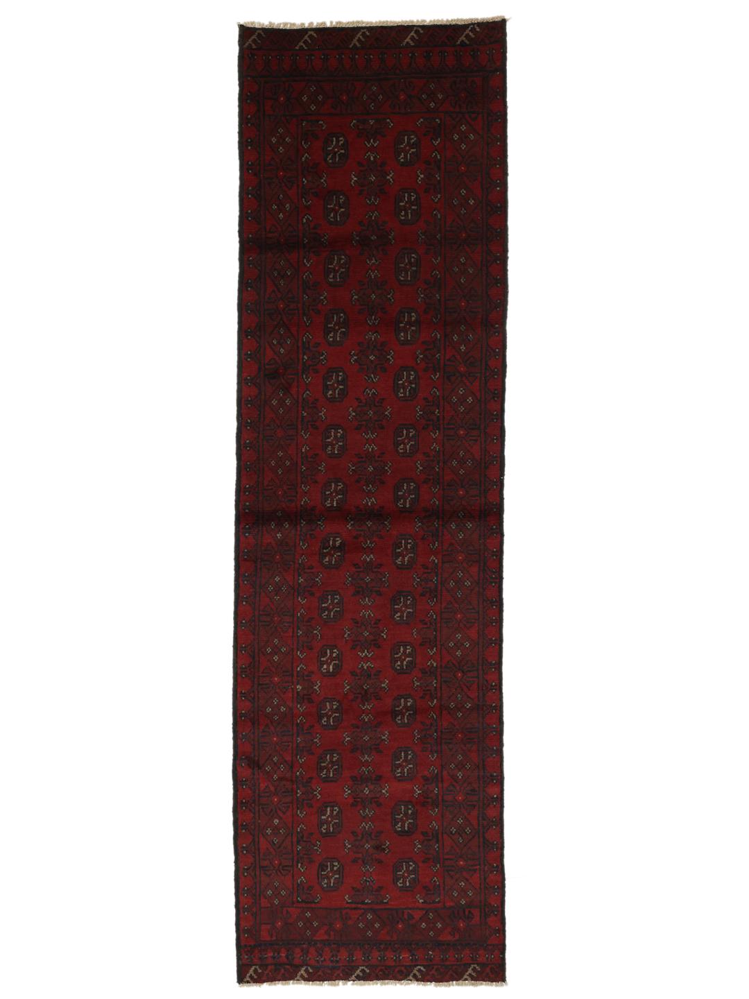 Tapis couloir afghan fait main en rouge foncé
