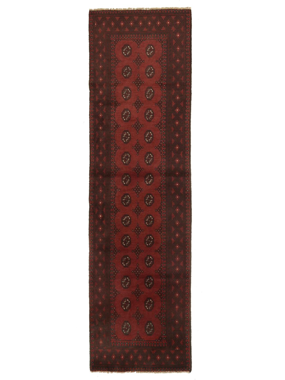 Tapis de couloir en laine rouge fonce noue a la main en Afghanistan