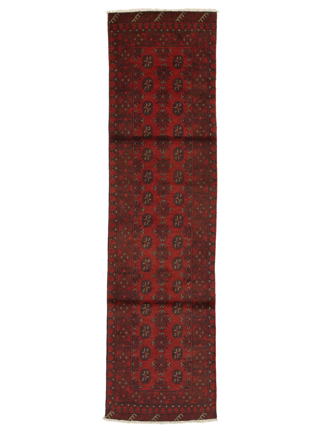 Tapis couloir Afghan Fine noué à la main en rouge foncé