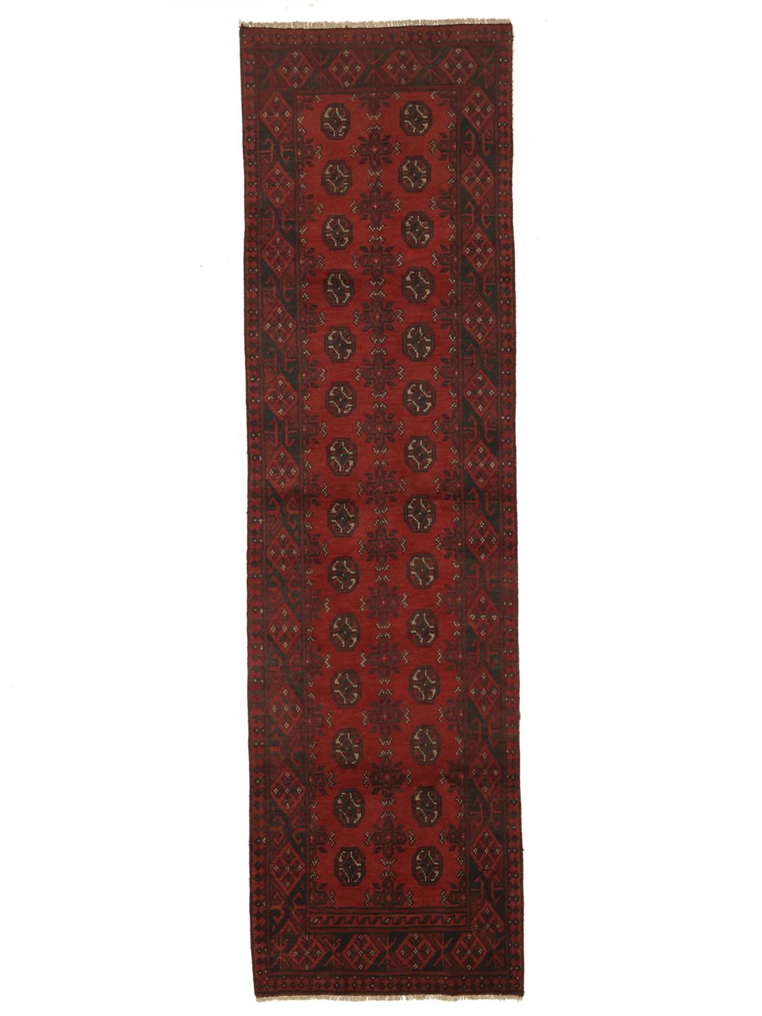 Tapis couloir en laine fait main d Afghanistan en rouge foncé