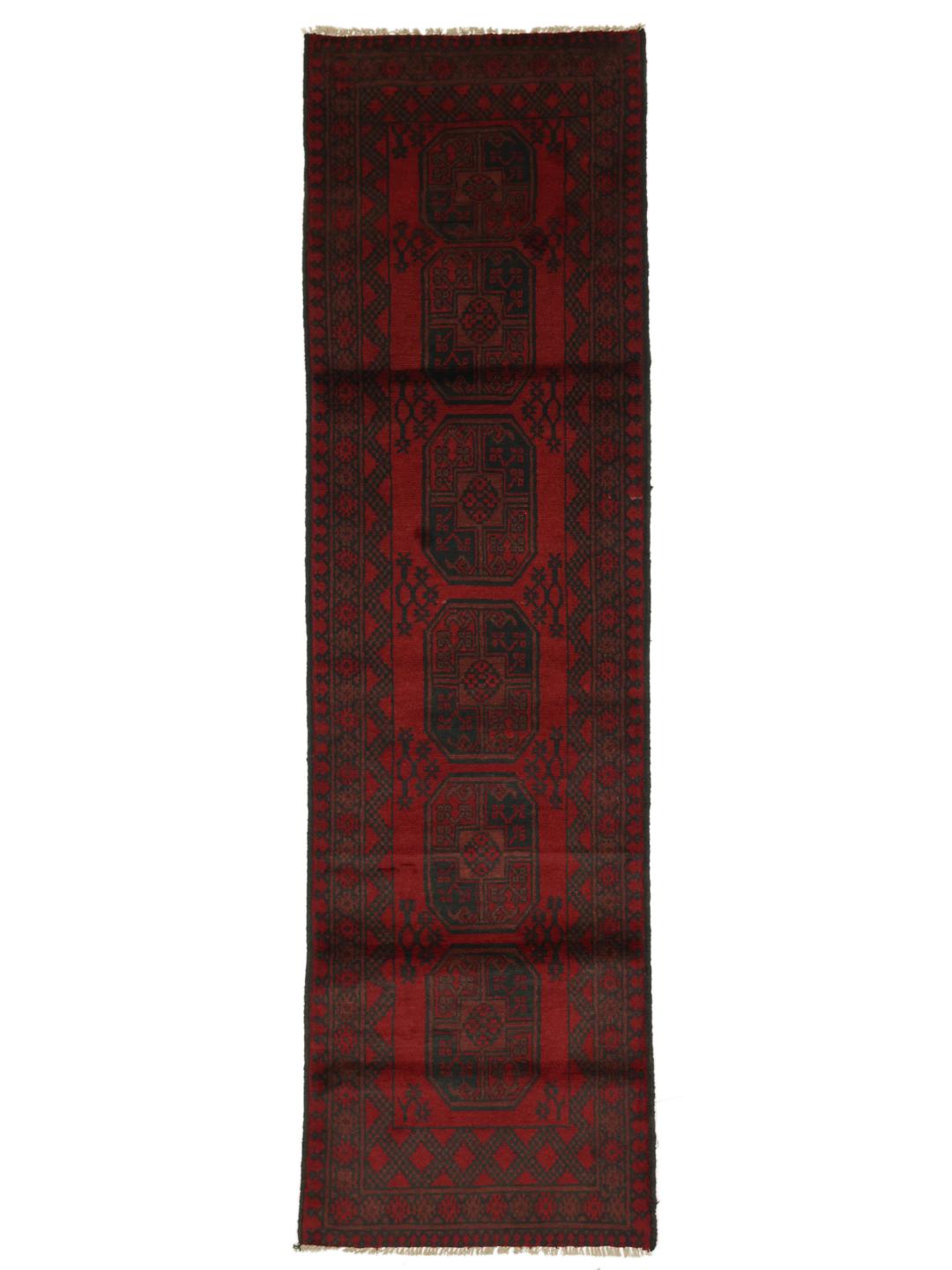 Tapis couloir en laine rouge foncé noué à la main en provenance d'Afghanistan
