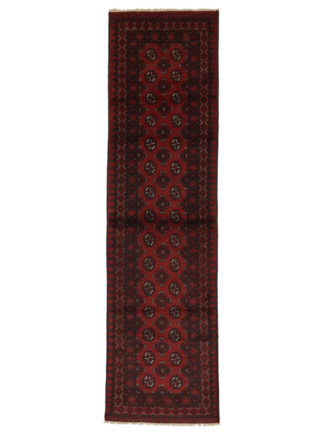 Hand-knotted Afghan Fine wool runner rug in dark red
