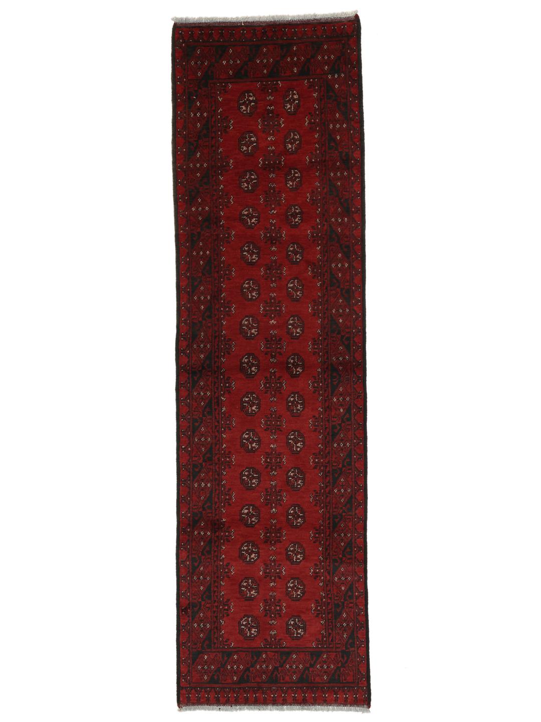 Tapis de couloir Afghan Fine noué à la main en rouge foncé et noir