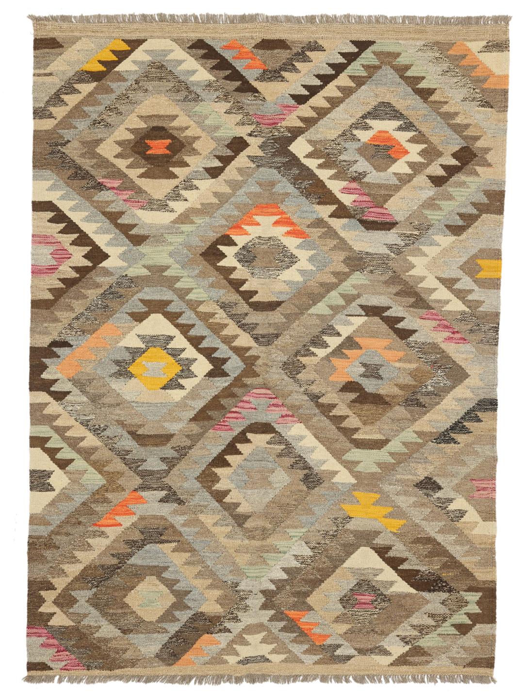 Hand-woven beige and brown wool Kilim Ariana Trend rug from Afghanistan