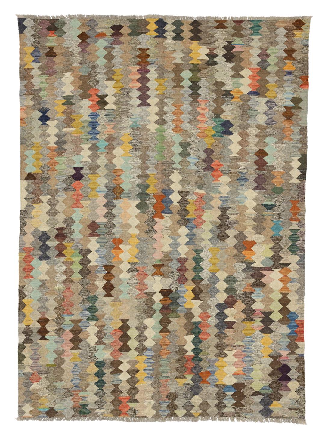 Hand-woven Kelim Ariana wool rug from Afghanistan in beige and multicolor