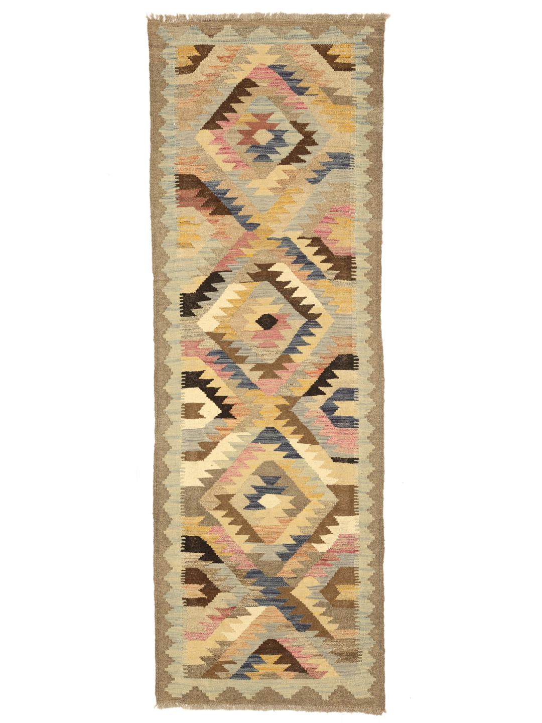 Hand-woven Kelim Ariana Trend runner in beige and multicolor wool from Afghanistan