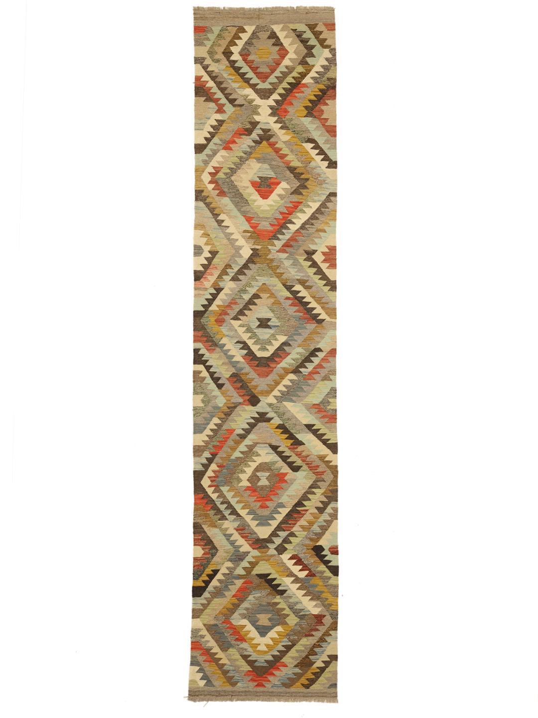 Ręcznie tkany wełniany chodnik Kilim Ariana w wersji wielokolorowej