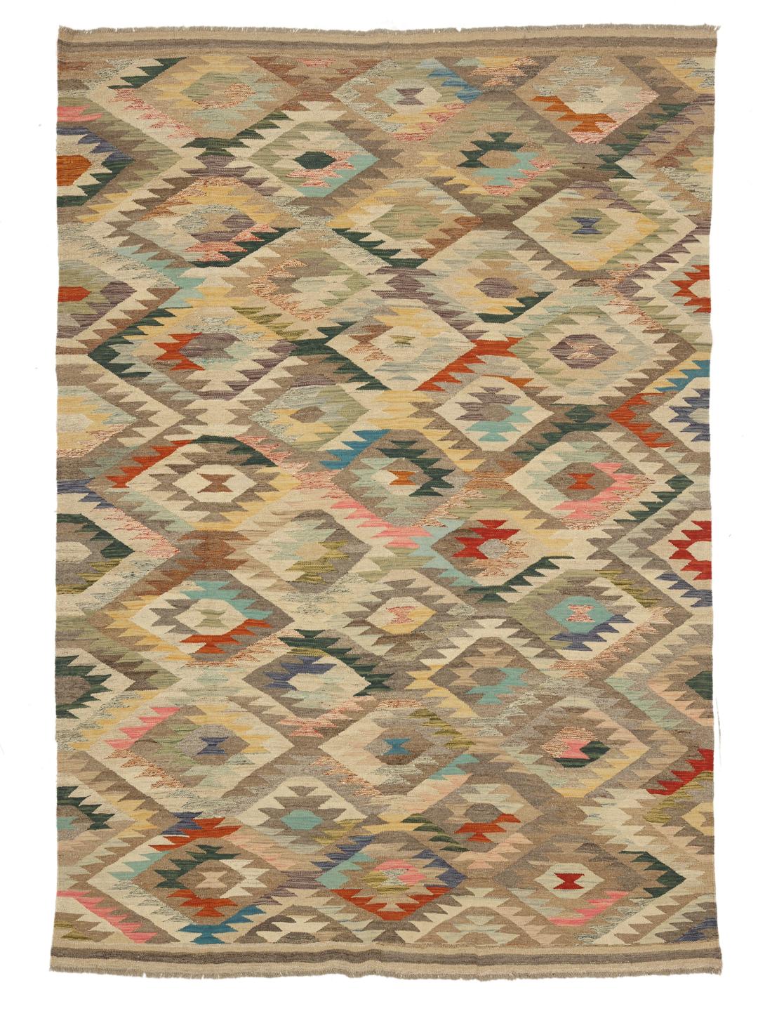 Hand-woven Kelim Ariana Trend wool rug from Afghanistan in beige and multicolor