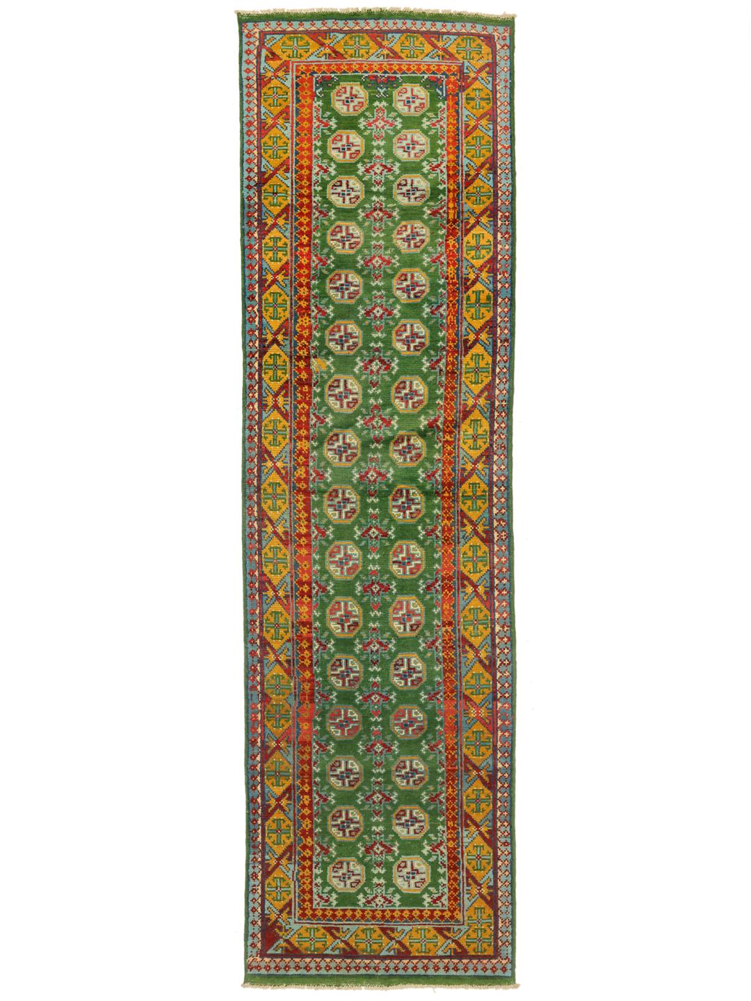 Afghan Fine green wool runner rug hand-knotted in Afghanistan