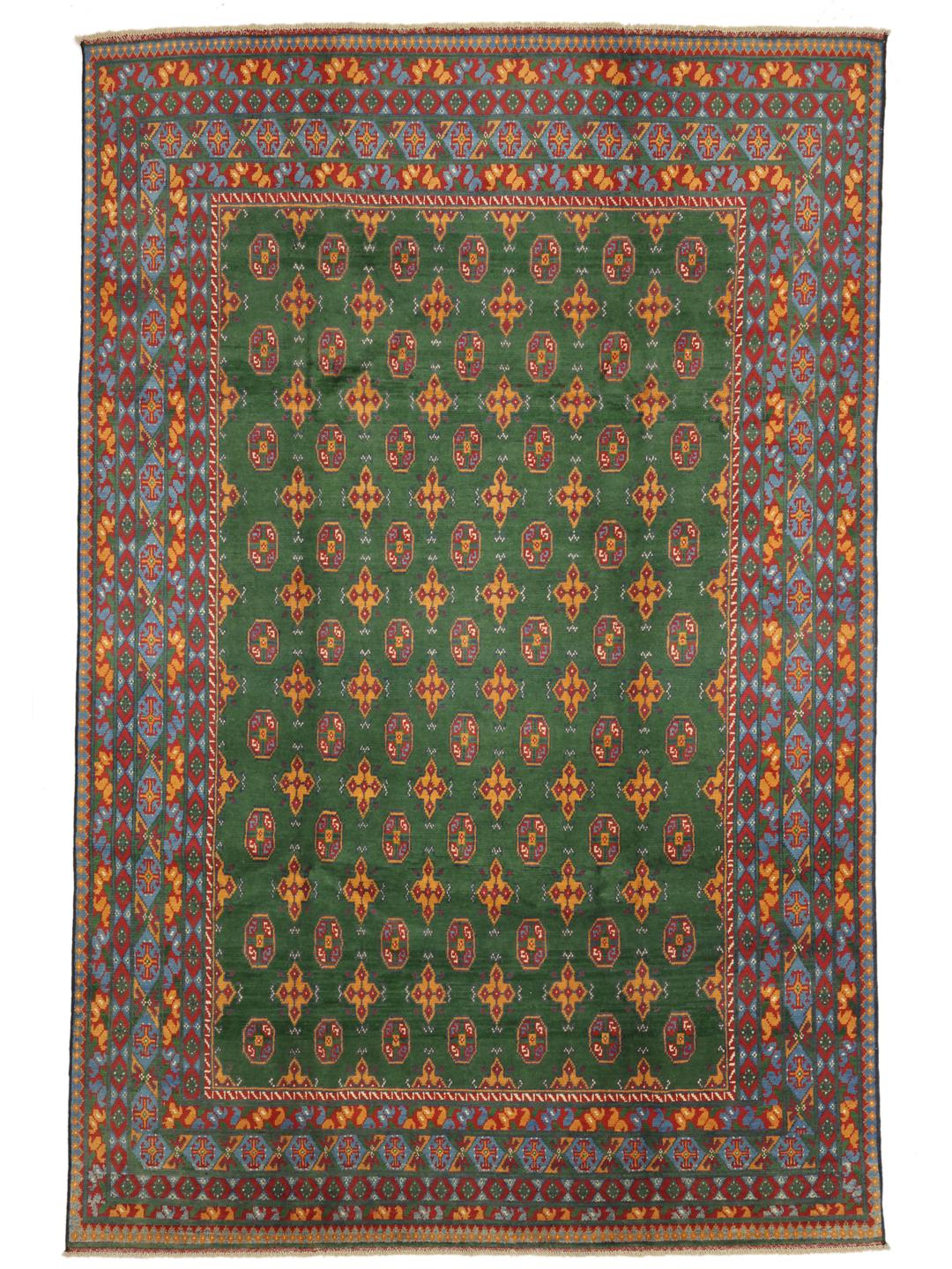 Handgeknoopt groen wollen vloerkleed uit Afghanistan
