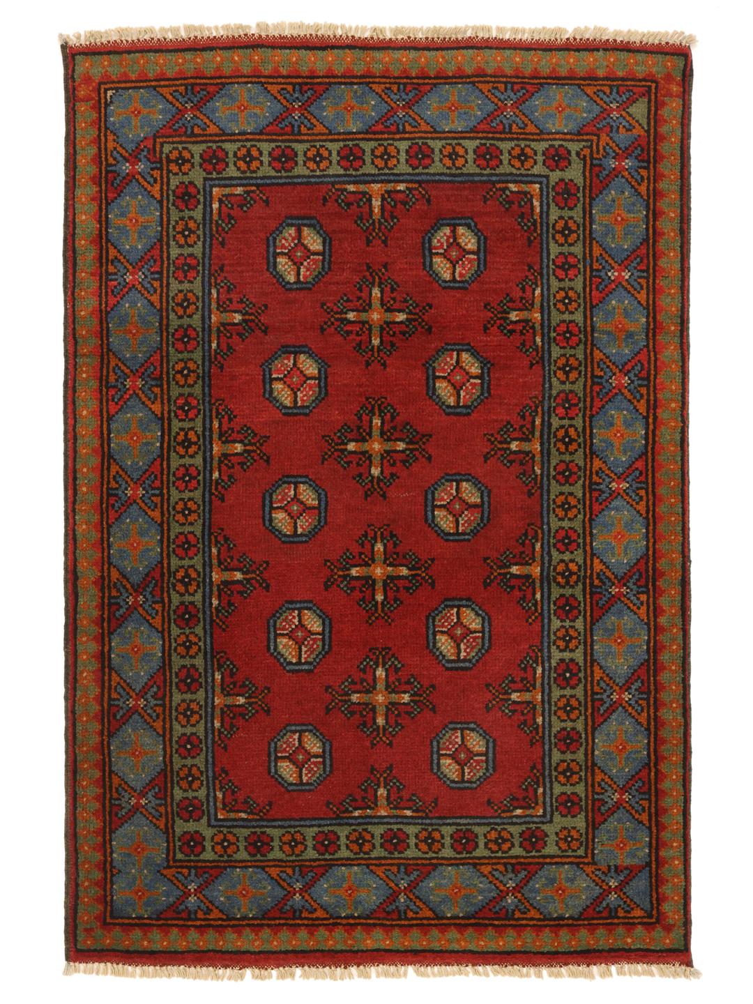 Hand-knotted red and multicolor Afghan Fine rug