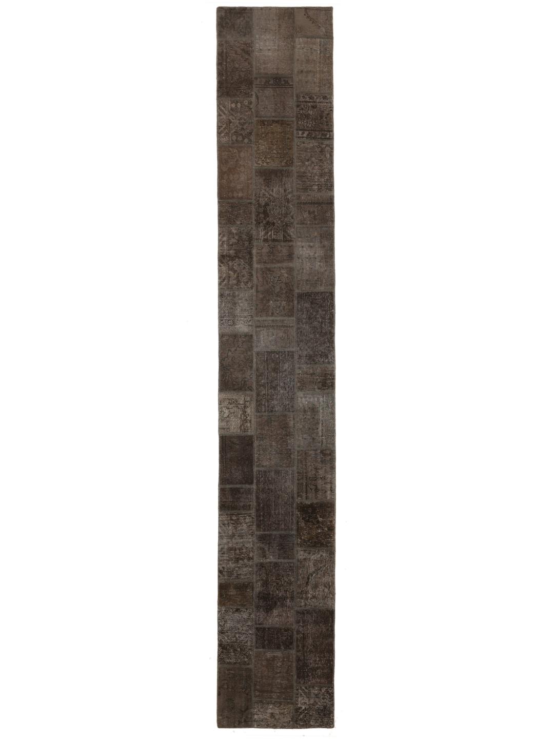 Ręcznie wiązany chodnik Patchwork w kolorze brązowym i ciemnoszarym z Turcji